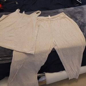 Beige Ribbed Tank and Pants Set